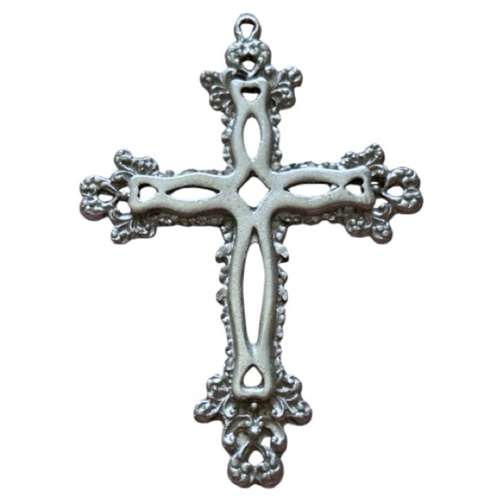 Large Ornate Silver Pewter Cross Pendant Religious Catholic Goth